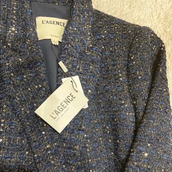 NWT L'Agence Chamberlain Sequin Tweed Blazer Jackrt In Navy - Picture 15 of 15